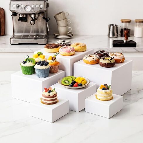 Yinder 6 Pcs White Paper Buffet Risers with Mini Table Sign and Marker Food Nesting Risers for Buffet Table Display Stand Shelf for Party Catering Dessert Jewelry ( 8", 7", 6", 5", 4", 4") in Saudi Arabia