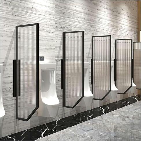 Black Urinal Partition Screens, Tempered Glass Panels for Public Restrooms, 4-Pack, Durable Toilet Dividers, Stylish Privacy Protectors, Ideal for Commercial Spaces in Saudi Arabia