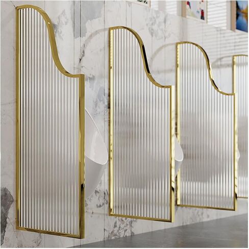 Wall-Mounted Stainless Steel Urinal Partition with Tempered Glass Divider - Durable Restroom Solution for Public Toilets, Ideal for Schools, Bars, Hotels - Set of 4, Elegant Gold Finish in Saudi Arabia