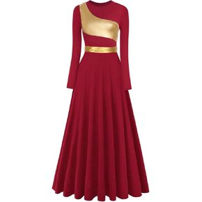Women's Praise Dance Dress Long Sleeve Metallic Liturgical Worship Lyrical Dance Costume Church Robe in Saudi Arabia