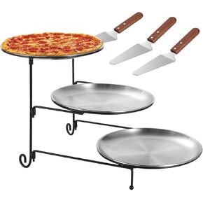 7 Pcs Pizza Pan Riser Stands Sets, Including 3 Tier Dessert Stand with Stainless Steel Pizza Pans(7.87in), and 3 Cake Spatulas for Cakes, Desserts, Pizza, Appetizers in Kuwait