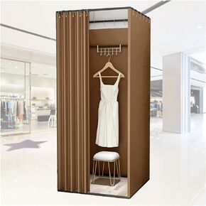 with Curtain Kit Clothing Store Fitting Room Temporary Privacy Screen Partition for Clothing Store Dormitory Mobile Track Individual Changing Room Brown(100x100x200cm) in Saudi Arabia