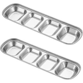 2 Pcs Seasoning Dish, 4 Grid Stainless Steel 10.7 Inch x 3.25 Inch Sauce Tray for Kitchen and Outdoors Party (2) in Kuwait
