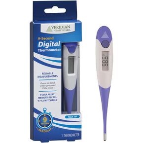 ميزان الحرارة الرقمي فيريديان | 9-القراءة الثانية | أوضاع درجة الحرارة F C| نصيحة مرنة | صحية ومقاومة للماء وسهلة التنظيف | حقيبة للتخزين + تعليمات متضمنة in Kuwait