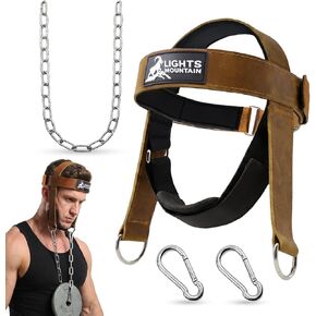 Leather Neck Harness for Neck Strength Training, Adjustable Head Harness with Steel Chain & Carabiners, Padded Genuine Leather Head Strap for Gym & Home Workouts in Kuwait