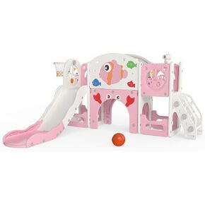 مجموعة لعب للأطفال الصغار 8 في 1 من NYEEKOY، مجموعة ألعاب خارجية للأطفال الصغار، مع متسلق للأطفال الصغار ومنزلق للأطفال، مناسبة للملعب الداخلي للأطفال من سن 1 إلى 3 سنوات، سمكة وردية in Kuwait