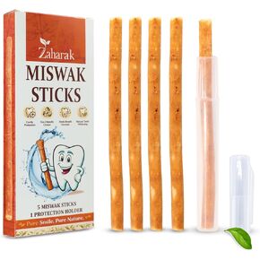 5 Pack Miswak Sticks for Teeth with 1 Holder - Sewak Sticks for Teeth Whitening | Natural Toothbrush Stick for Healthy Gums |Vacuum Sealed Miswak Toothbrush| Fresh Salvadora Persica Wood in Saudi Arabia