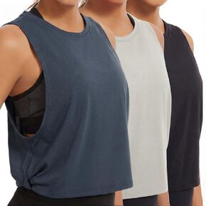 قمصان بدون أكمام للتمرين من Femdouce للنساء، قمصان فضفاضة بدون أكمام مع فتحة ذراع كبيرة، قمصان رياضية لليوجا والجري والصالة الرياضية، 3 عبوات in Kuwait