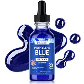 Honeyskin Methylene Blue Pharmaceutical Grade – 1% USP Grade High Purity Liquid Drops, Cool Mint Flavor | Alcohol-Free & Formaldehyde-Free | 50 Servings | Third-Party Tested, Made in USA in Saudi Arabia