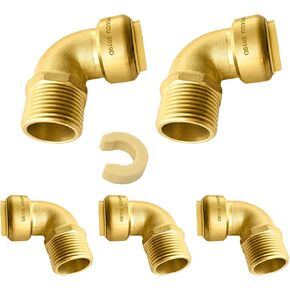 (عبوة من 5) Niikappu مقاس 3/4 بوصة × 3/4 بوصة MNPT تركيب الكوع الملولب للذكور، ادفع لتوصيل تركيبات السباكة النحاسية، أنابيب PEX، CPVC، PE-RT مع مشبك فصل in Kuwait