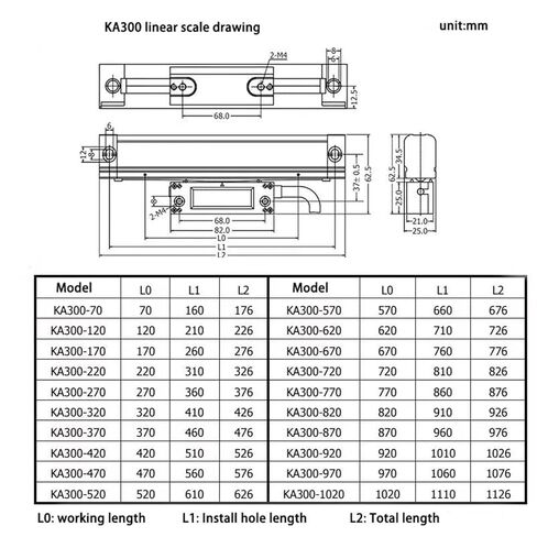 KA300 1micron RS422 Signal 220mm Linear Glass Scale, Sensors Encoder for Milling Lathe Machine, 1pc in Saudi Arabia