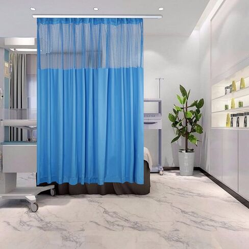 ستارة خصوصية طبية زرقاء مقاس 12 × 8 قدم مع تصميم شبكي علوي، ستارة مستشفى سميكة من البوليستر للتهوية والضوء، مقسم غرفة للعيادة والمختبر والصالون والمنتجعات الصحية والمقصورة وسهلة التنظيف in Kuwait