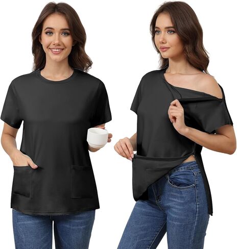 O-Dual Zipper Shoulder Surgery Shirt for Women Adaptive Top with Pockets Rotator Cuff Recovery Shirt in Saudi Arabia
