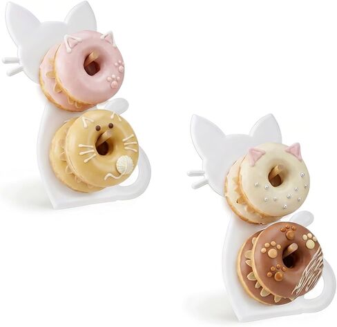 2 Pack Set White Cat Donut Display Stand, Metal Construction with Wooden Pegs, 13.6x8.3 Inch, Decorative Holder for 12 Donuts Bagel Holder for Party, Dessert Table,Birthday, Wedding, Baby Shower, Bridal Showers,Party Supplies in Saudi Arabia