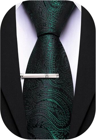 Barry.Wang Paisley Tie for Men Silk Woven Necktie and Tie Clip Set Wedding Party Business Formal in Saudi Arabia