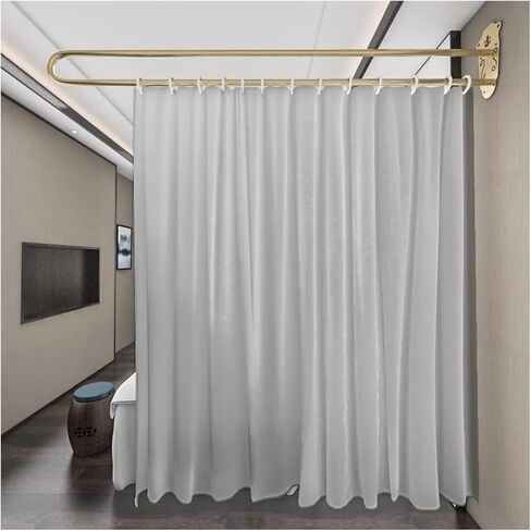 Privacy Divider Curtain Kit for Beauty Salons, Medical Rooms & Spas - U-Shaped Rod, 2.3m Gold Pole, 1pc Gray Room Separator, Ideal for Fitting Rooms & Hospitals in Saudi Arabia