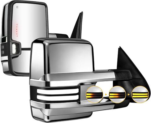 مصابيح سحب مرآة بيضاء مطلية من Sanooer متوافقة مع 2003-2007 Chevy Silverado GMC Sierra مع أضواء تشغيل الإشارة وزجاج الطاقة الاحتياطية ومرآة السحب in Kuwait