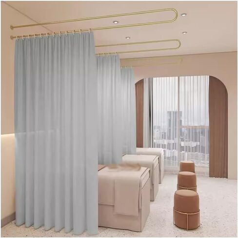White Privacy Partition Curtains, U-Shape Wall Mounted Room Divider, Temporary Fitting Room Screen for Beauty Salons & Hospitals, 230x12cm, Metal Support, 260cm Height in Saudi Arabia