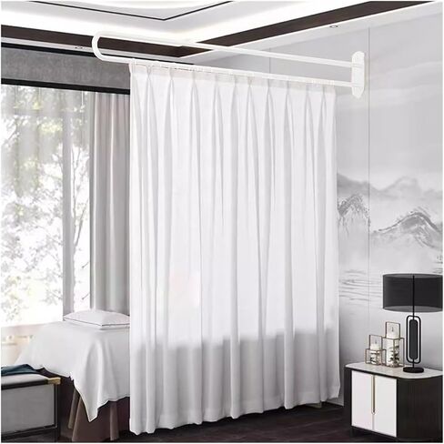 White Privacy Partition Curtain for Salon - Wall Mount Support Rod, Temporary Divider for Home & Commercial Use, Beauty Salon Room Privacy Screen, Includes 1 Black Pole Se in Saudi Arabia