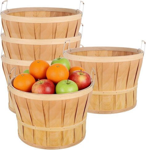 5 Pack Jumbo Half Bushel Baskets 14 x 9.5 Inch, Large Natural Wooden Harvest Apple Baskets with Handles for Harvest Fruit Plants, Farmers Market, Produce, and Home Storage Use in Saudi Arabia