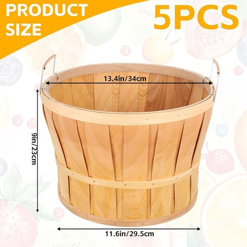 5 Pack Jumbo Half Bushel Baskets 14 x 9.5 Inch, Large Natural Wooden Harvest Apple Baskets with Handles for Harvest Fruit Plants, Farmers Market, Produce, and Home Storage Use in Saudi Arabia