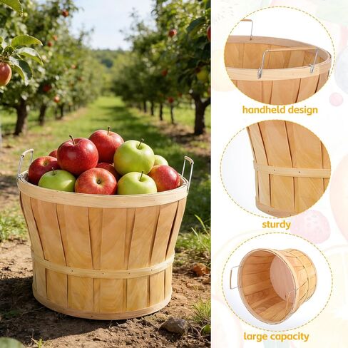 5 Pack Jumbo Half Bushel Baskets 14 x 9.5 Inch, Large Natural Wooden Harvest Apple Baskets with Handles for Harvest Fruit Plants, Farmers Market, Produce, and Home Storage Use in Saudi Arabia
