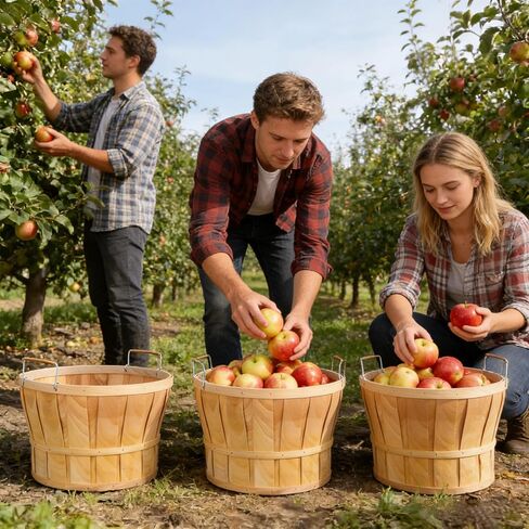 5 Pack Jumbo Half Bushel Baskets 14 x 9.5 Inch, Large Natural Wooden Harvest Apple Baskets with Handles for Harvest Fruit Plants, Farmers Market, Produce, and Home Storage Use in Saudi Arabia