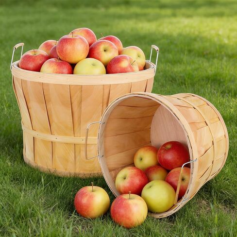 5 Pack Jumbo Half Bushel Baskets 14 x 9.5 Inch, Large Natural Wooden Harvest Apple Baskets with Handles for Harvest Fruit Plants, Farmers Market, Produce, and Home Storage Use in Saudi Arabia