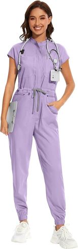 niaahinn Women's Stretch Scrub Jumpsuit - Medical Uniform with Pockets, Breathable Nurse Scrub Set for Hospital, Dental in Saudi Arabia