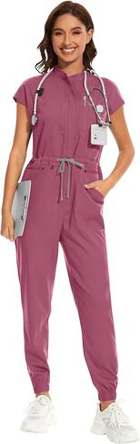 niaahinn Women's Stretch Scrub Jumpsuit - Medical Uniform with Pockets, Breathable Nurse Scrub Set for Hospital, Dental in Saudi Arabia