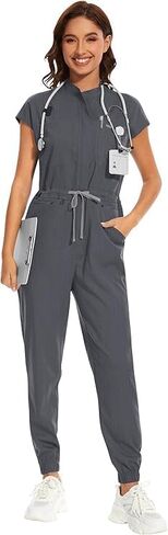 niaahinn Women's Stretch Scrub Jumpsuit - Medical Uniform with Pockets, Breathable Nurse Scrub Set for Hospital, Dental in Saudi Arabia