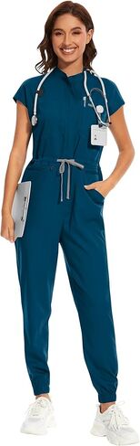 niaahinn Women's Stretch Scrub Jumpsuit - Medical Uniform with Pockets, Breathable Nurse Scrub Set for Hospital, Dental in Saudi Arabia