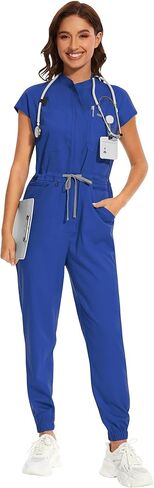 niaahinn Women's Stretch Scrub Jumpsuit - Medical Uniform with Pockets, Breathable Nurse Scrub Set for Hospital, Dental in Saudi Arabia