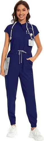 niaahinn Women's Stretch Scrub Jumpsuit - Medical Uniform with Pockets, Breathable Nurse Scrub Set for Hospital, Dental in Saudi Arabia