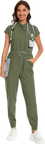 niaahinn Women's Stretch Scrub Jumpsuit - Medical Uniform with Pockets, Breathable Nurse Scrub Set for Hospital, Dental in Saudi Arabia