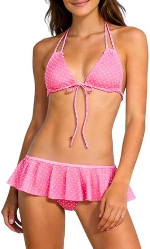 Polka Dot String Bikini Sets for Women Triangle Halter Top & Ruffled Skirt Bottom 2 Piece Swimsuit Swimwear in Saudi Arabia