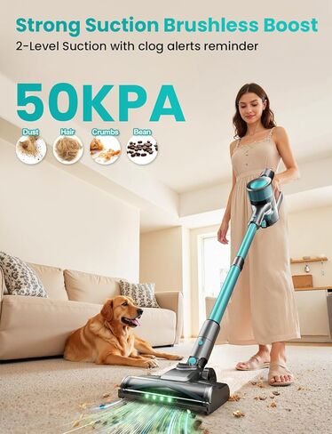 Dzaki Cordless Vacuum Cleaner, Stick Vacuum with Smart LED Display, 50KPA 55Mins Vacuum Cleaners for Home, Powerful Suction, Anti-Tangled Lightweight Rechargeable Vac for Pet Hair, Carpet in Saudi Arabia