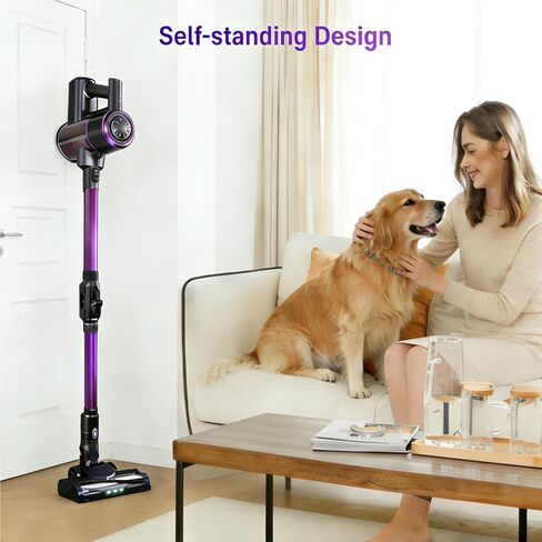 مكنسة كهربائية لاسلكية، مكانس كهربائية قابلة للانحناء بزاوية 180 درجة للمنزل مع ضوء LED أخضر | قائم بذاته، كوب غبار سعة 1.5 لتر، فلتر HEPA قابل للغسل | مكنسة كهربائية خفيفة الوزن للأرضيات الصلبة in Kuwait