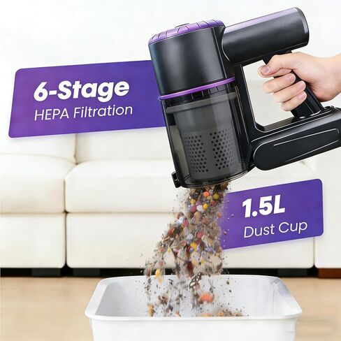 مكنسة كهربائية لاسلكية، مكانس كهربائية قابلة للانحناء بزاوية 180 درجة للمنزل مع ضوء LED أخضر | قائم بذاته، كوب غبار سعة 1.5 لتر، فلتر HEPA قابل للغسل | مكنسة كهربائية خفيفة الوزن للأرضيات الصلبة in Kuwait