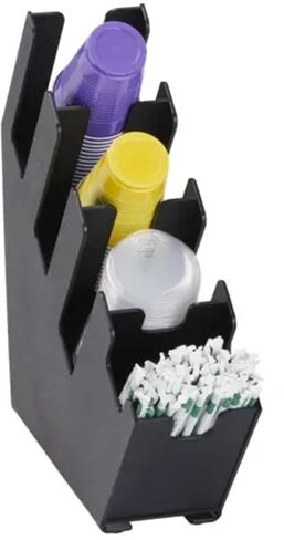 Dispens-RITE LID-4BT-WS كوب كونترتوب وغطاء ومنظم القش، حامل من البوليسترين الأسود بأربعة أقسام بسعة 6 أونصة. إلى 44 أوقية. أكواب وأغطية، تصميم صغير الحجم بعرض 5-1/4 بوصة لمحطات المشروبات in Kuwait