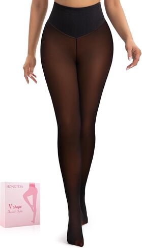 HONGTEYA Fleece Lined Leggings Women - Sheer Thermal Tights Fake Translucent Warm Pantyhose for Winter in Saudi Arabia