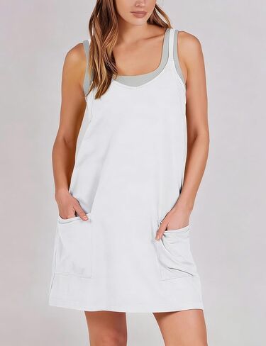 Womens 2 Pack Tennis Dress Summer Mini Active Athletic Dress with Built in Shorts Workout Sports Rompers in Saudi Arabia