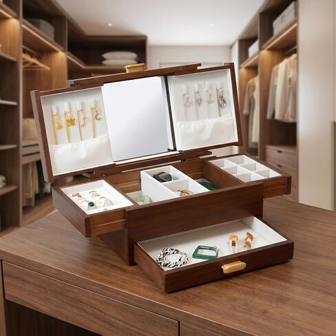 Jewelry Box Solid Wood Jewelry Box Jewelry Ring Necklace Watches Earrings And Other Multi-style Storage Organizer Girl Wife Mother Gifts in Saudi Arabia