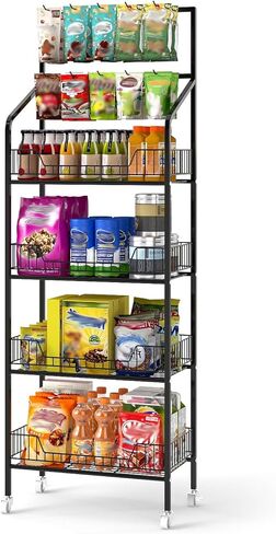 tonchean 4 Tier Retail Snack Rack Display Stand, Retail Candy Chip Vendor Display Shelves, Black Metal Snack Display Rack Shelf with Wheels, Candy Snack Organizer Cart Concession Stand Display in Saudi Arabia