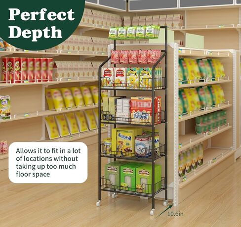 tonchean 4 Tier Retail Snack Rack Display Stand, Retail Candy Chip Vendor Display Shelves, Black Metal Snack Display Rack Shelf with Wheels, Candy Snack Organizer Cart Concession Stand Display in Saudi Arabia