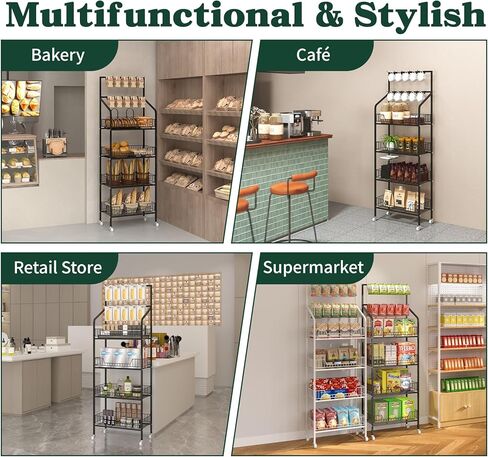 tonchean 4 Tier Retail Snack Rack Display Stand, Retail Candy Chip Vendor Display Shelves, Black Metal Snack Display Rack Shelf with Wheels, Candy Snack Organizer Cart Concession Stand Display in Saudi Arabia