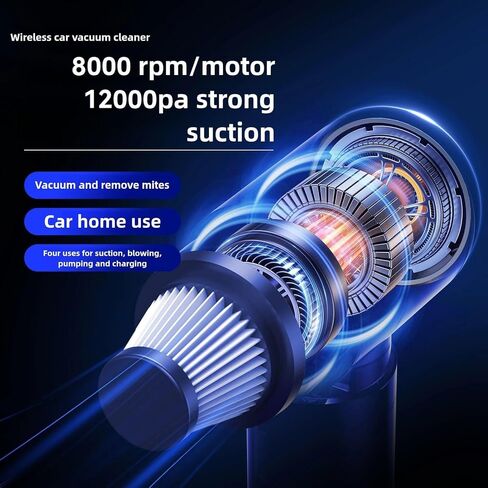 مكنسة كهربائية للسيارة لاسلكية، مكنسة كهربائية صغيرة محمولة بقوة 120 وات مع شفط قوي بقوة 12000 باسكال، منفاخ هواء مضغوط كهربائي للسيارة والمكتب ولوحة المفاتيح والمنزل in Kuwait