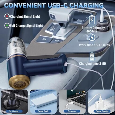 مكنسة كهربائية للسيارة لاسلكية، مكنسة كهربائية صغيرة محمولة بقوة 120 وات مع شفط قوي بقوة 12000 باسكال، منفاخ هواء مضغوط كهربائي للسيارة والمكتب ولوحة المفاتيح والمنزل in Kuwait
