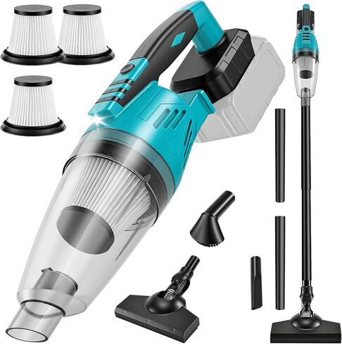 مكنسة كهربائية لاسلكية متوافقة مع بطارية ماكيتا 18 فولت (الأداة فقط)، مكنسة كهربائية محمولة 36 CFM للمنزل والسيارة وشعر الحيوانات الأليفة، مع فوهات 4 في 1 و3 فلتر HEPA، بدون بطارية in Kuwait