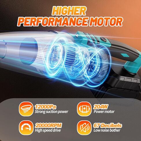 مكنسة كهربائية لاسلكية متوافقة مع بطارية ماكيتا 18 فولت (الأداة فقط)، مكنسة كهربائية محمولة 36 CFM للمنزل والسيارة وشعر الحيوانات الأليفة، مع فوهات 4 في 1 و3 فلتر HEPA، بدون بطارية in Kuwait